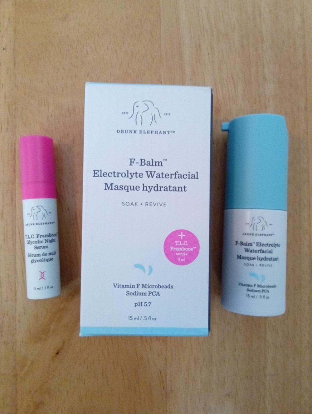 New In Box Drunk Elephant F-Balm Electrolyte Waterfacial Masque + TLC Framboos